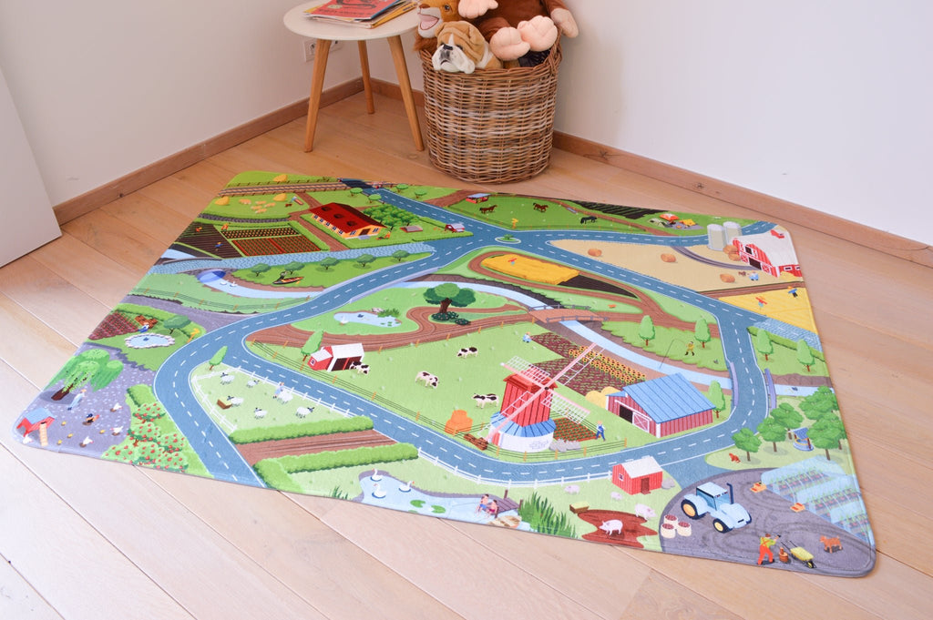 Speelmat met straten Boerderij - 130 x 180 cm - Speelmatten en - bogen Mats & Joy - In den Olifant