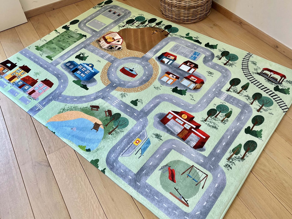 Speelmat met straten Village - 130 x 180 cm - Speelmatten en - bogen Mats & Joy - In den Olifant
