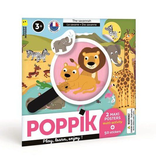 Speelposters met 50 stickers Savanne - 3 tot 6 jaar - Stickers en stickersets Poppik - In den Olifant