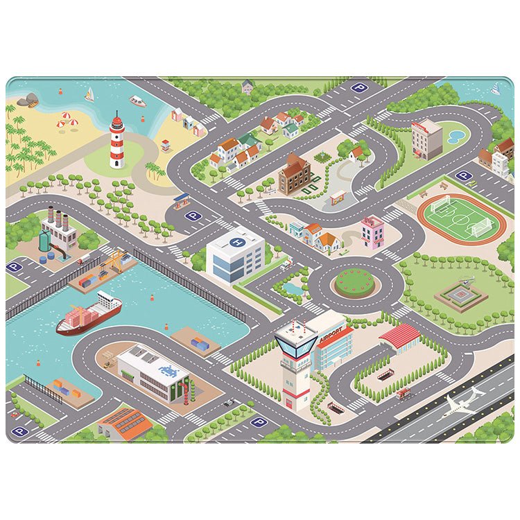 Speeltapijt met straten City - 130 x 180 cm - Speelmatten en - bogen Mats & Joy - In den Olifant