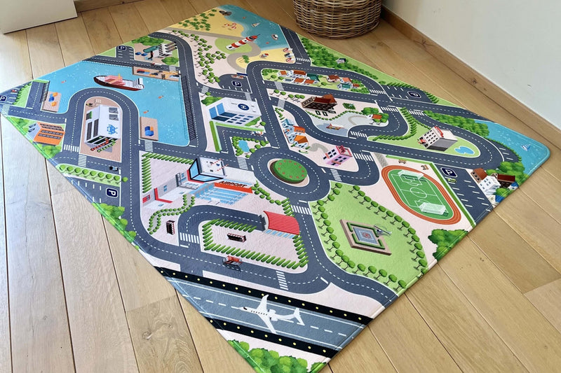 Speeltapijt met straten City - 130 x 180 cm - Speelmatten en - bogen Mats & Joy - In den Olifant