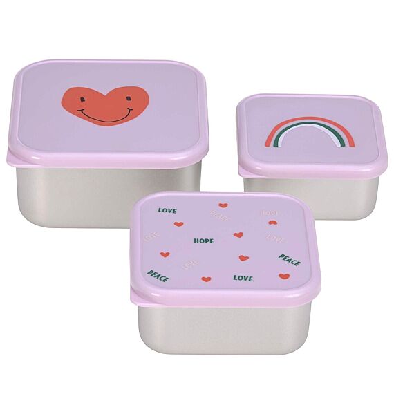 Stalen Snackdozen Happy Rascals Heart Lavender | Set Van 3 - Lunchboxen en snackdoosjes Lässig - In den Olifant