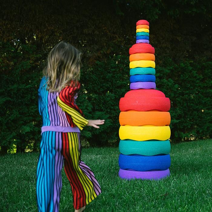 Stapelstein® GROW Rainbow Classic - set van 6 XL stenen - Open ended speelgoed Stapelstein - In den Olifant