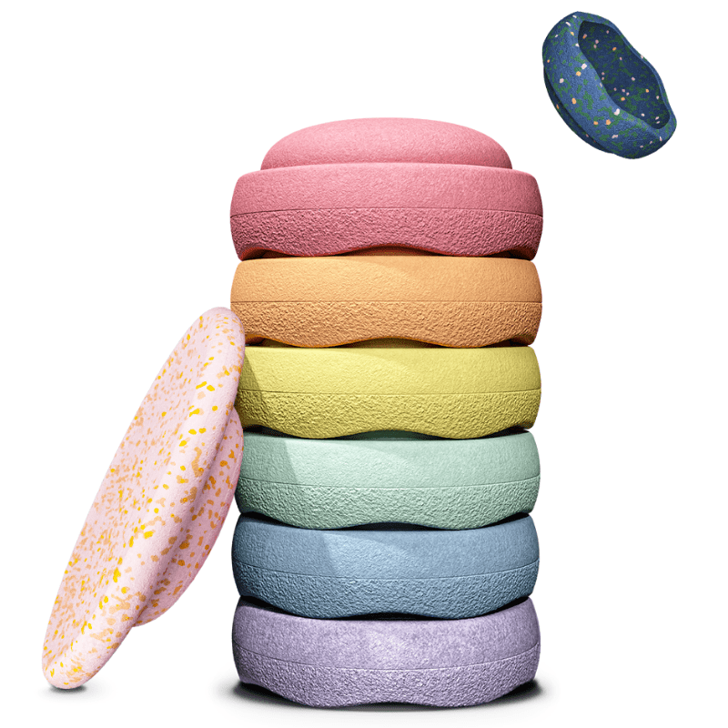 Stapelstein Spring Special Rainbow Set Pastel - set van 6 + 1 balansbord + 1 GRATIS mini - Open ended speelgoed Stapelstein - In den Olifant