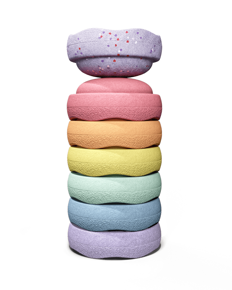 Stapelstein® Winter Special Mini rainbow pastel - set van 6 + 1 limited edition steen - Stapelspeelgoed Stapelstein - In den Olifant