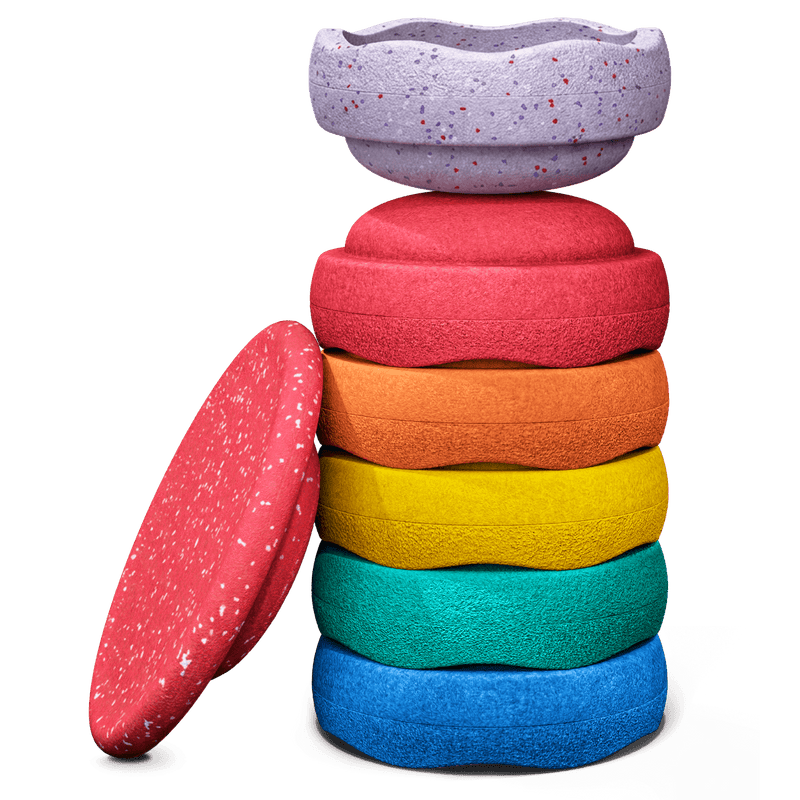 Stapelstein® Winter Special Rainbow Set classic - set van 6 + balansbord - Open ended speelgoed Stapelstein - In den Olifant