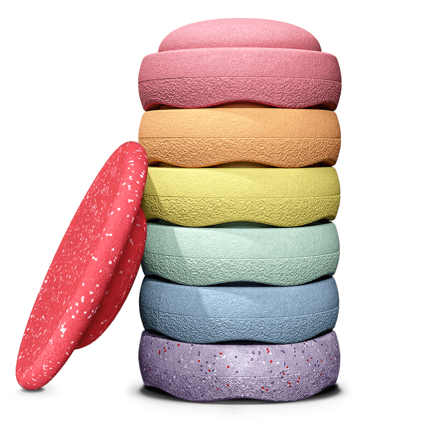 Stapelstein® Winter Special Rainbow Set Pastel - set van 6 + balansbord - Open ended speelgoed Stapelstein - In den Olifant