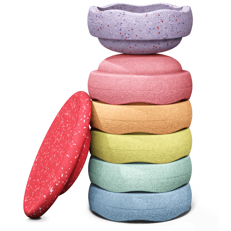 Stapelstein® Winter Special Rainbow Set Pastel - set van 6 + balansbord - Open ended speelgoed Stapelstein - In den Olifant