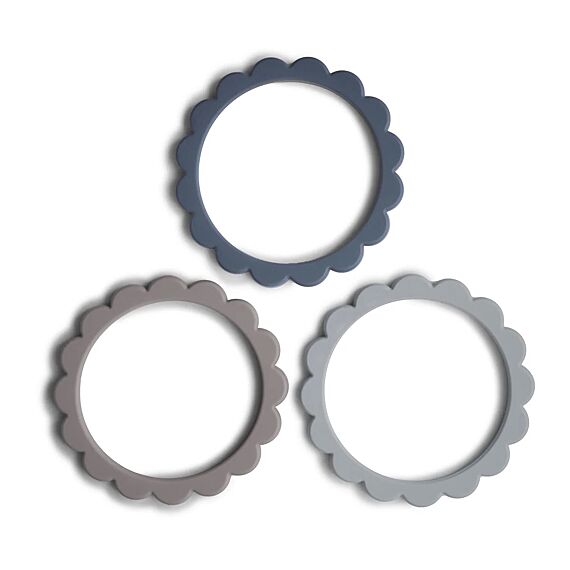 Bijtarmbandjes Flower Bracelet Steel, Dark Gray & Stone - Set van 3