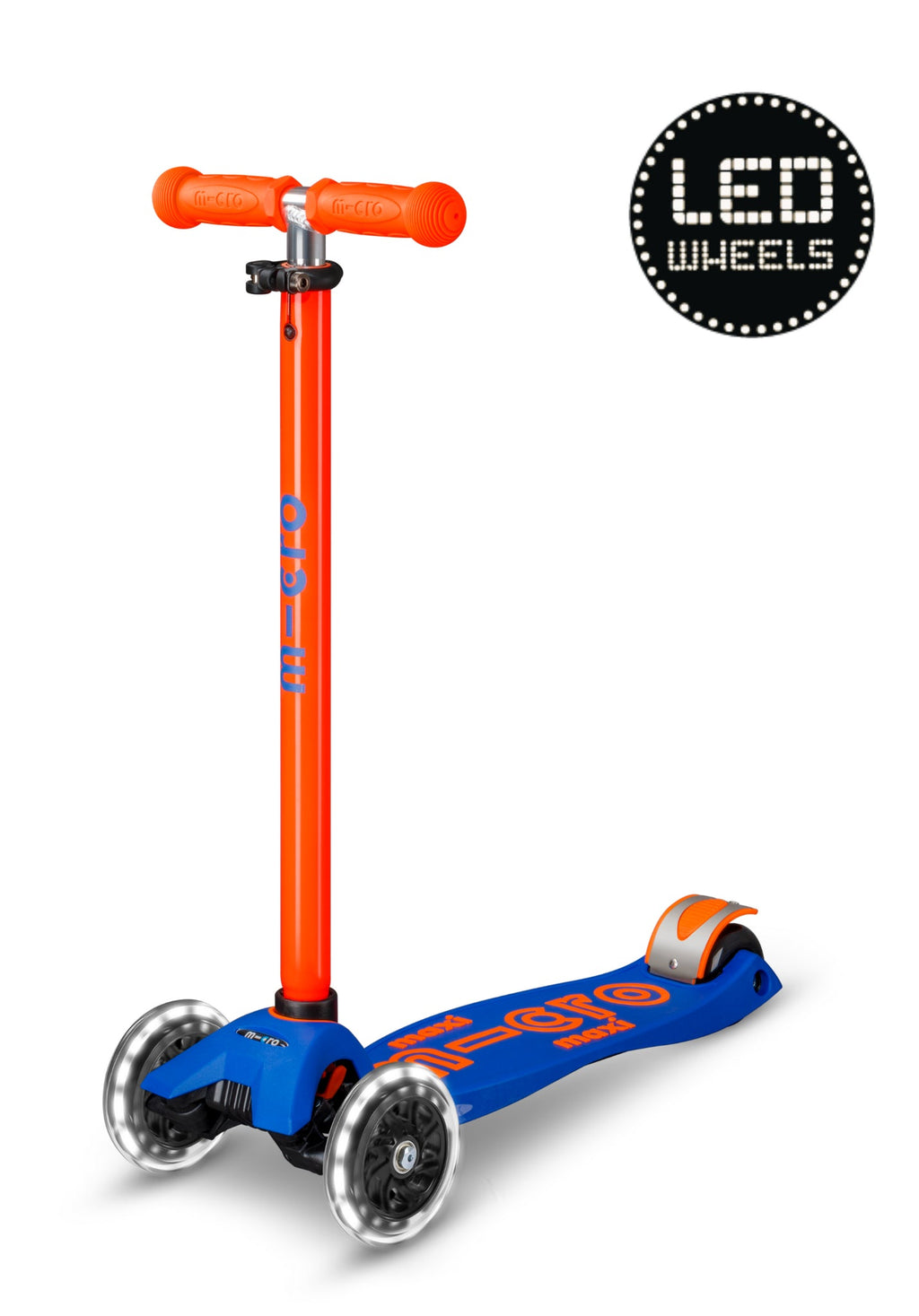 Step op 3 wielen Maxi Micro Deluxe LED blauw oranje neon - 5 tot 12 jaar - Steppen Micro Mobility - In den Olifant