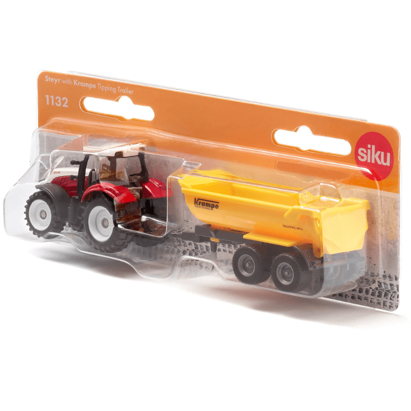 Steyr tractor met Krampe aanhanger - Auto's en voertuigen Siku - In den Olifant