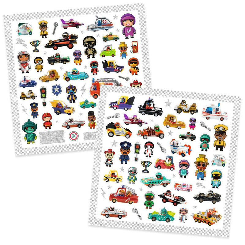 Stickers De wereld van Crazy Motors - set van 160 - Stickers en stickersets Djeco - In den Olifant