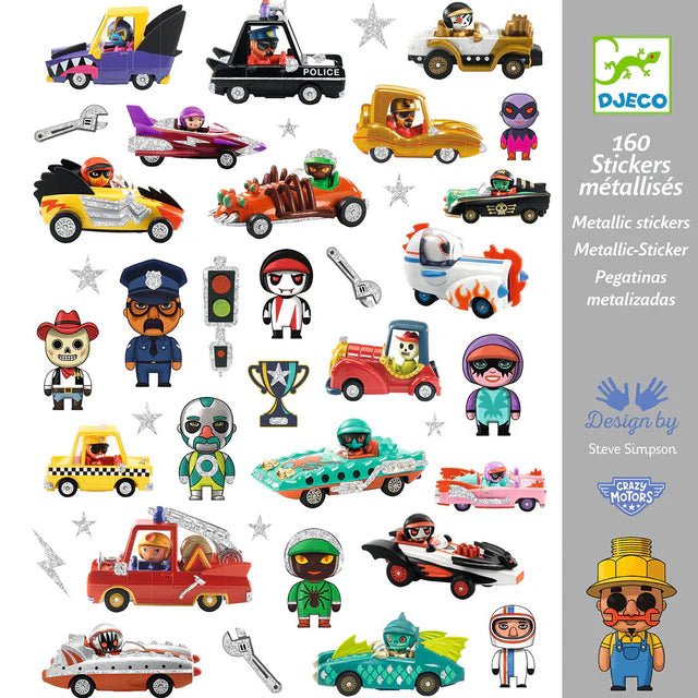 Stickers De wereld van Crazy Motors - set van 160 - Stickers en stickersets Djeco - In den Olifant