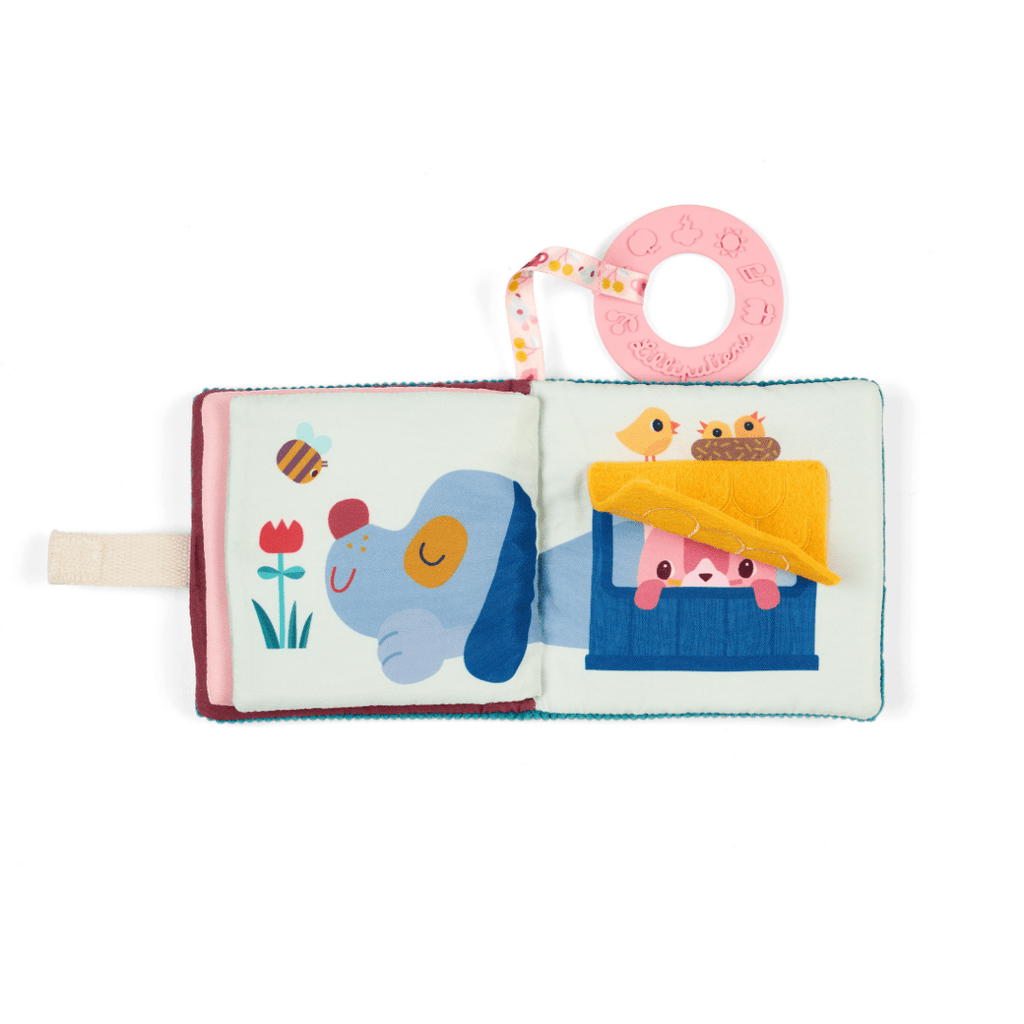 Stoffen boekje met bijtelement - Jeanne Imagier - Babyboekjes Lilliputiens - In den Olifant