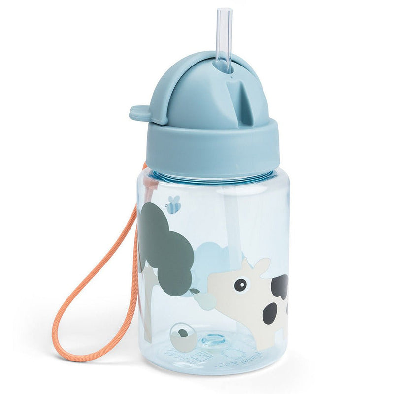 Straw bottle Tiny farm Blue 280 ml - Drinkflessen Done by Deer - In den Olifant