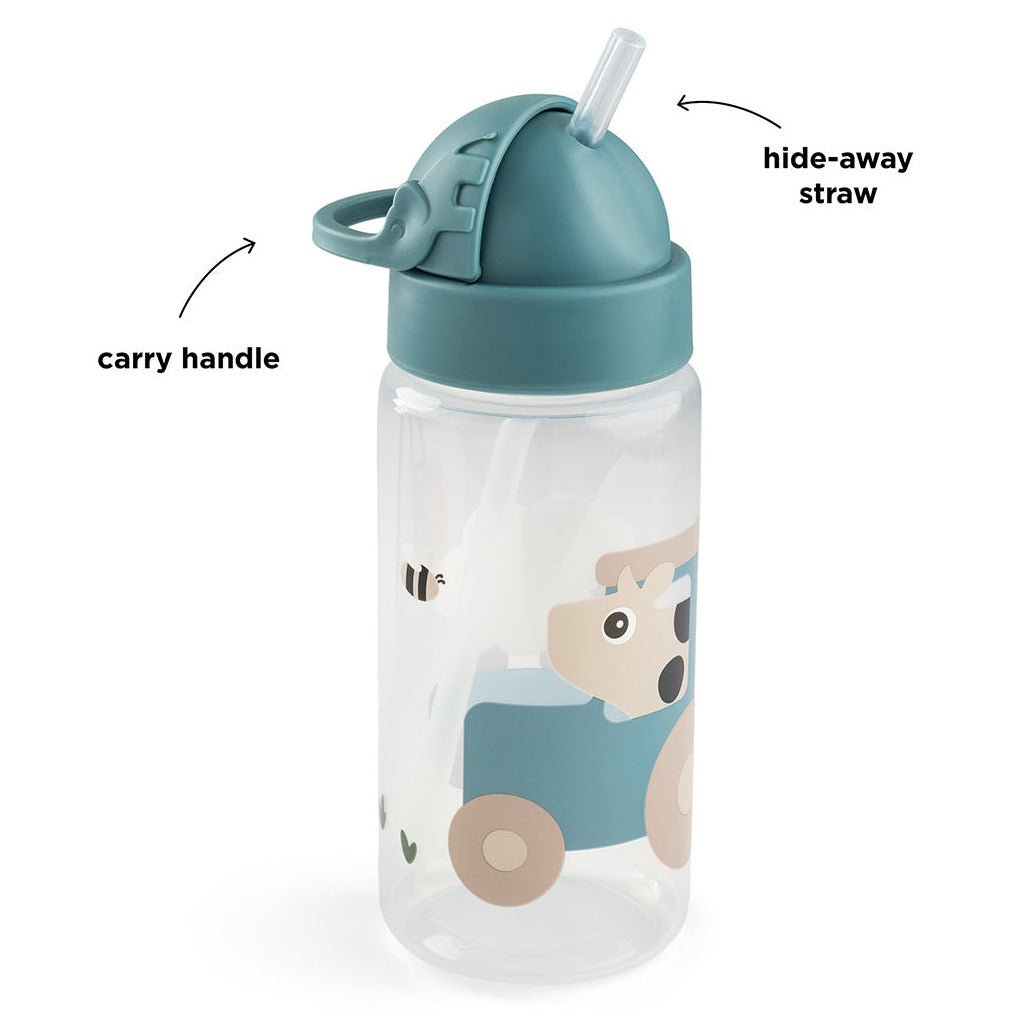 Straw bottle Tiny farm Blue 350 ml - Drinkflessen Done by Deer - In den Olifant