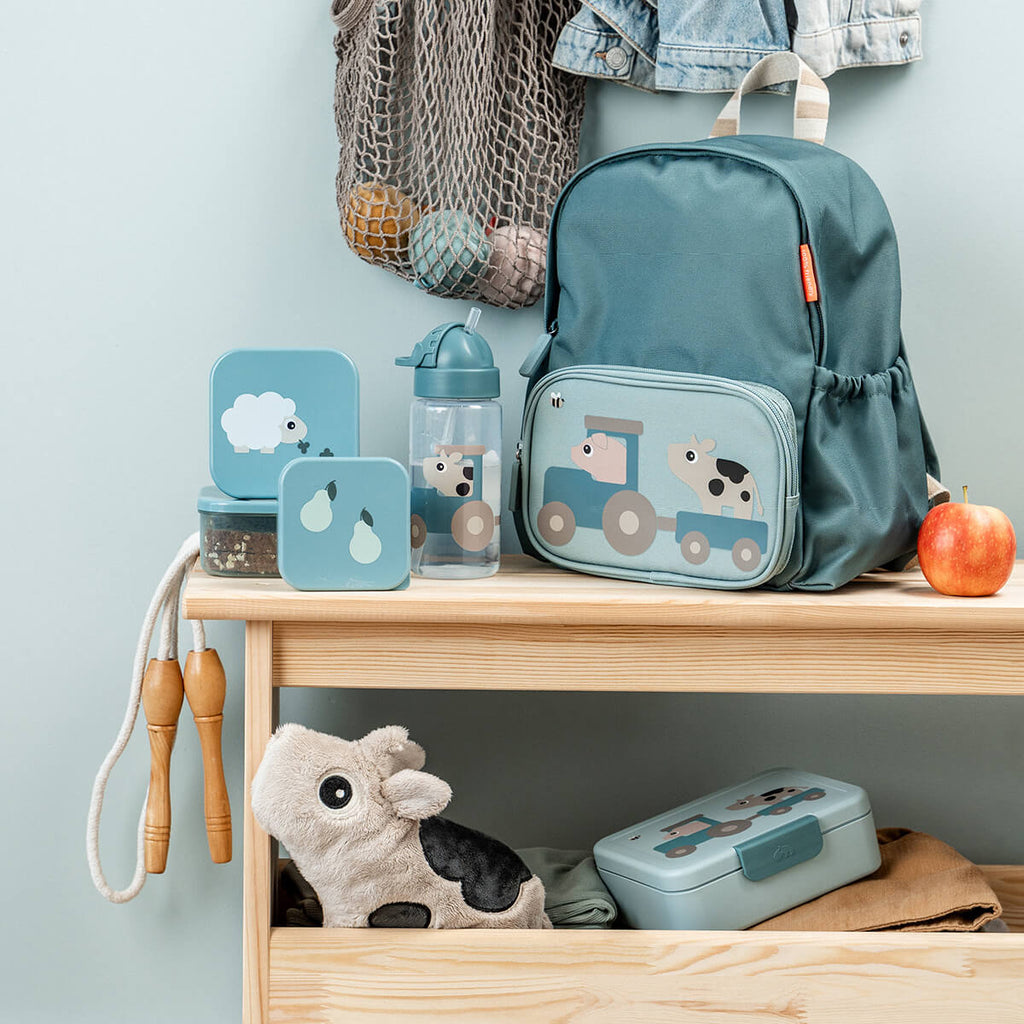 Straw bottle Tiny farm Blue 350 ml - Drinkflessen Done by Deer - In den Olifant