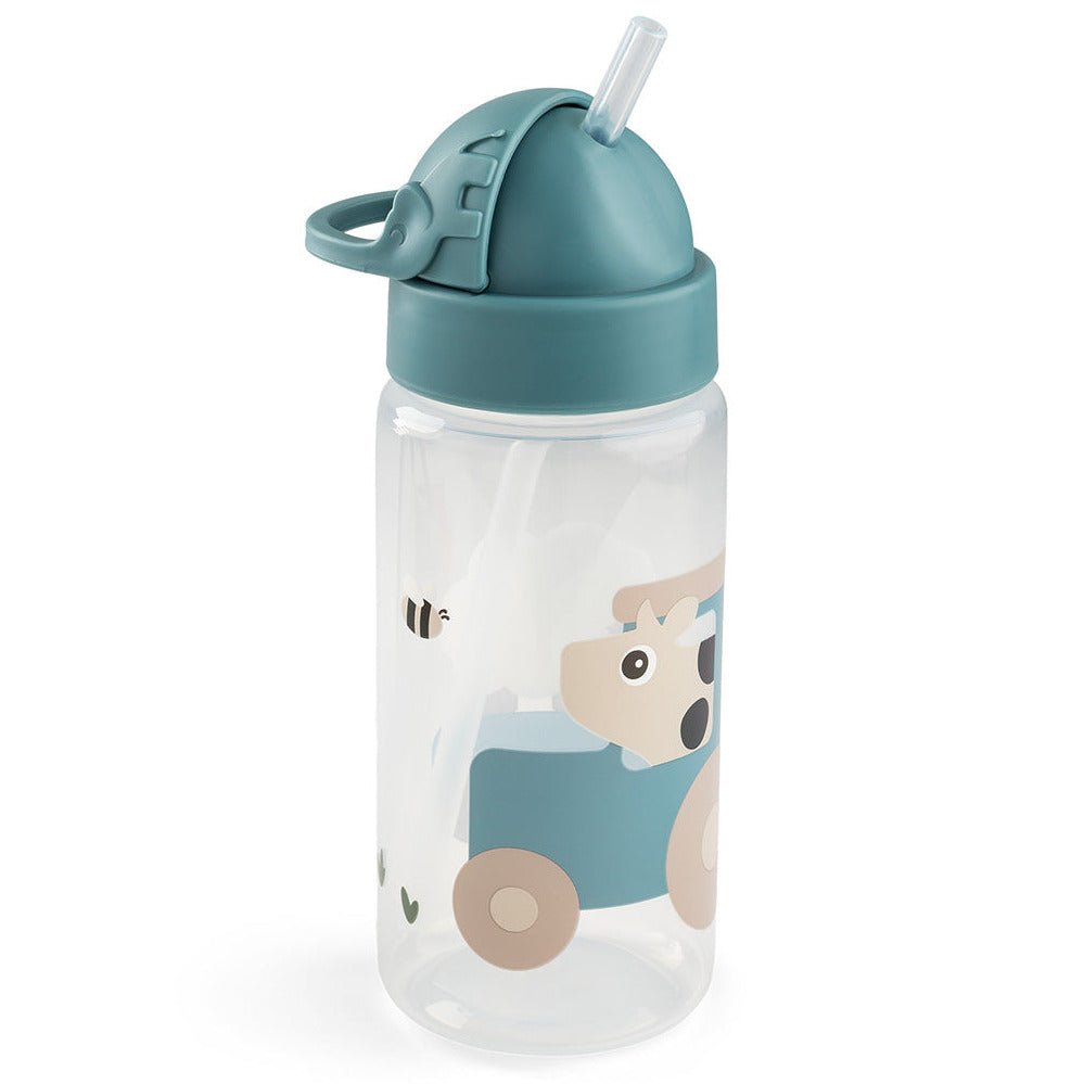 Straw bottle Tiny farm Blue 350 ml - Drinkflessen Done by Deer - In den Olifant