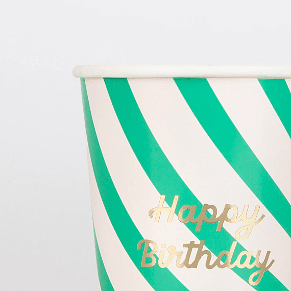 Feestbekers Striped Happy Birthday Cups - Set Van 8