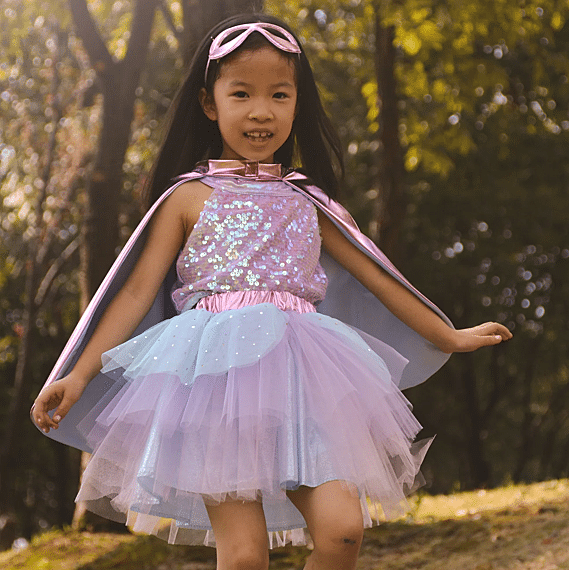 Superheldenkostuum Met Tutu En Masker Super - Duper Pink Light Blue - Verkleedcapes Great Pretenders - In den Olifant