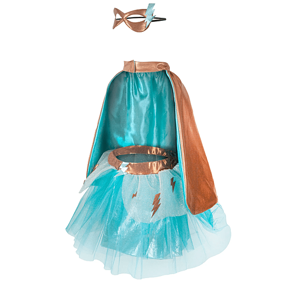 Superheldenkostuum Met Tutu En Masker Super - Duper Teal Copper - Verkleedcapes Great Pretenders - In den Olifant