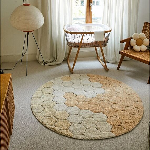 Wasbaar Rond Tapijt Honeycomb Golden - 140 Cm