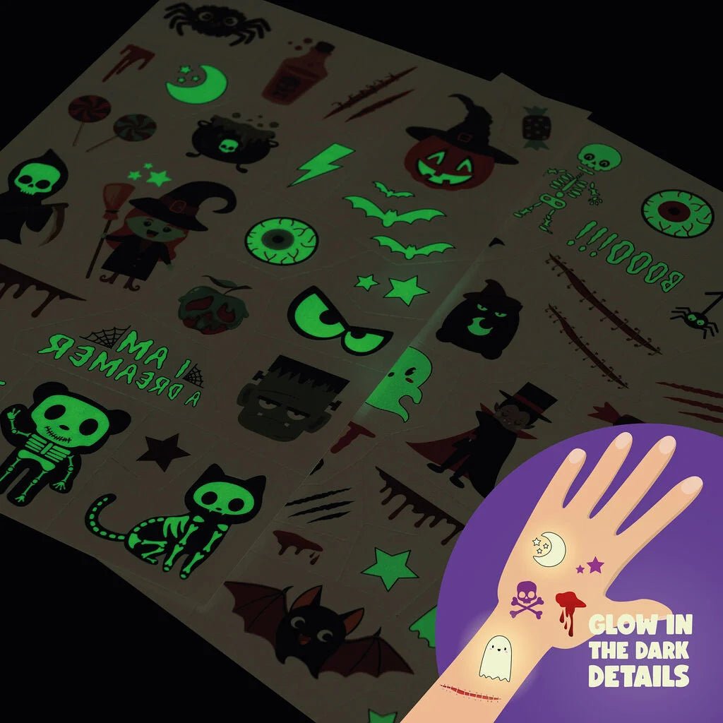 Tijdelijke tattoos met glow-in-the-dark effect - Halloween - Kinderschmink en tattoos Legami - In den Olifant