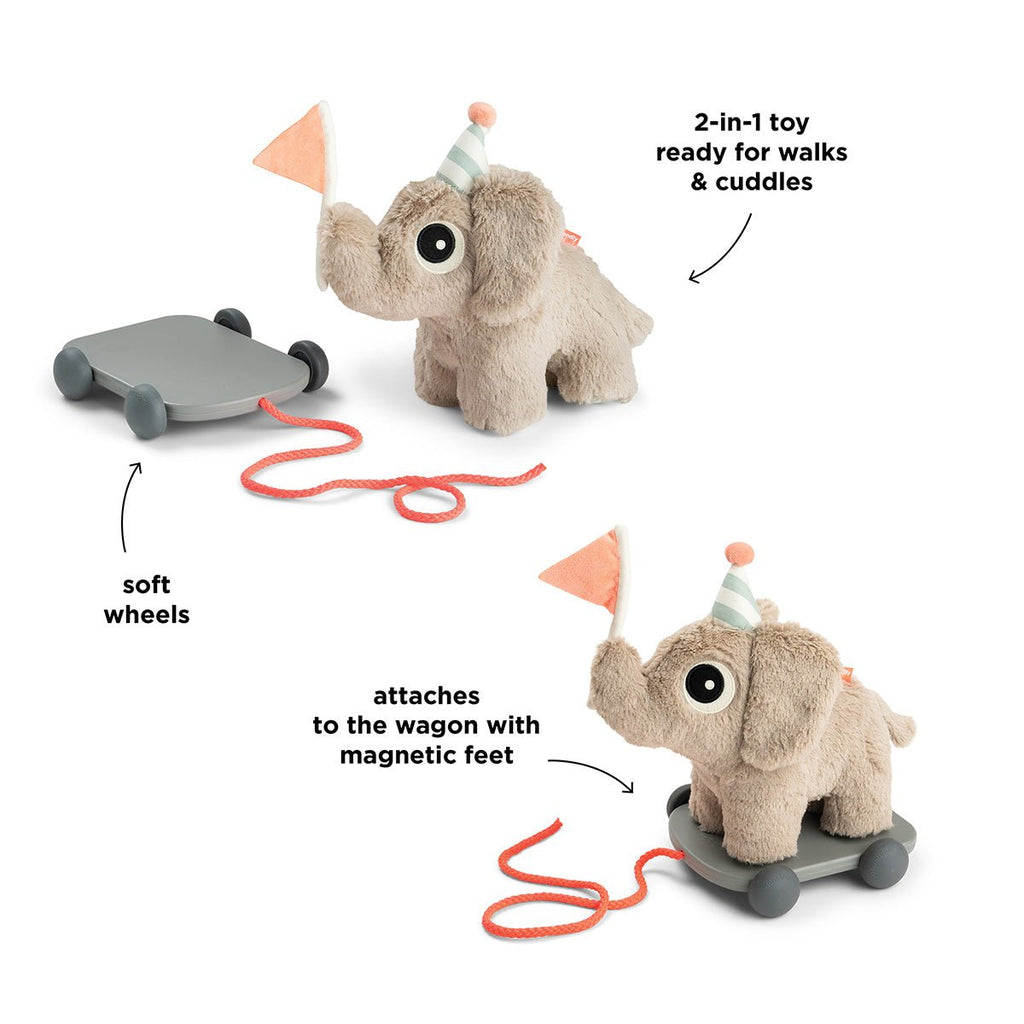 Trekspeeltje Olifant - Pull along 2 - in - 1 toy Elphee Sand - Trek - en duwspeelgoed Done by Deer - In den Olifant