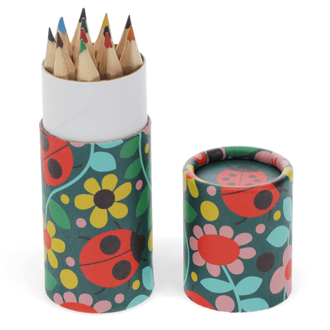 Tube met 12 kleurpotloodjes - Ladybird - Kleuren en tekenen REX London - In den Olifant