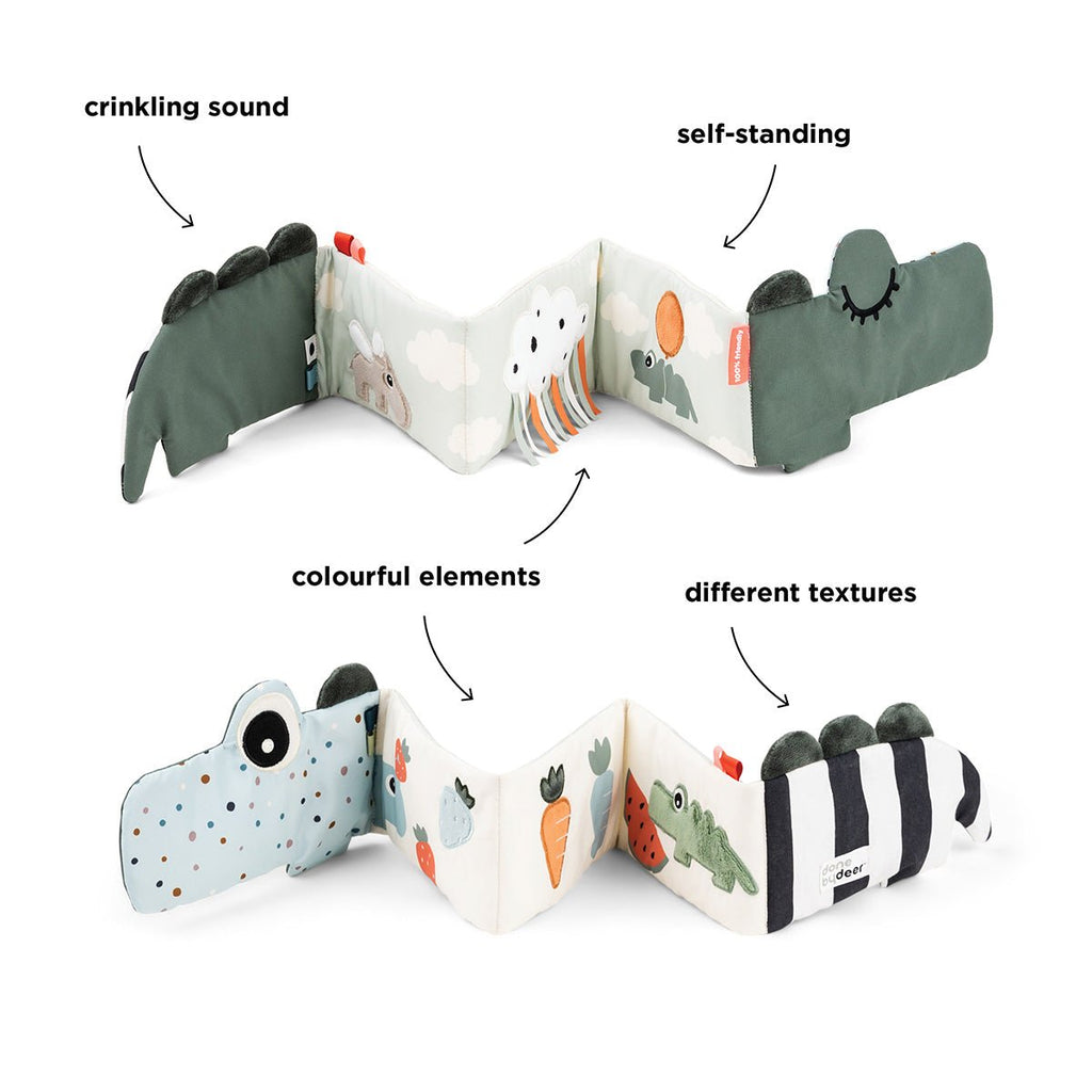 Uitklapbaar stoffen boekje - Croco Green - Babyboekjes Done by Deer - In den Olifant