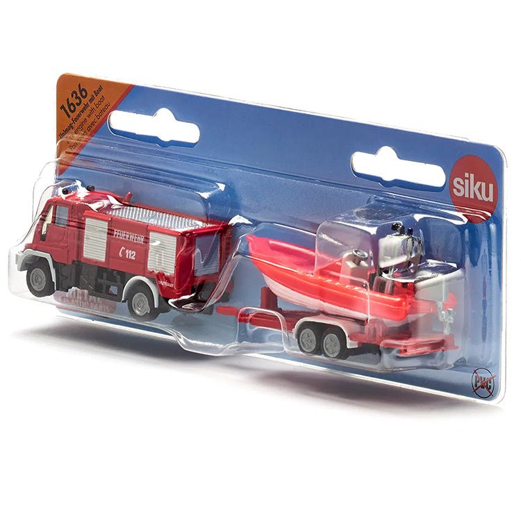 Unimog - brandweerwagen met boot - Auto's en voertuigen Siku - In den Olifant