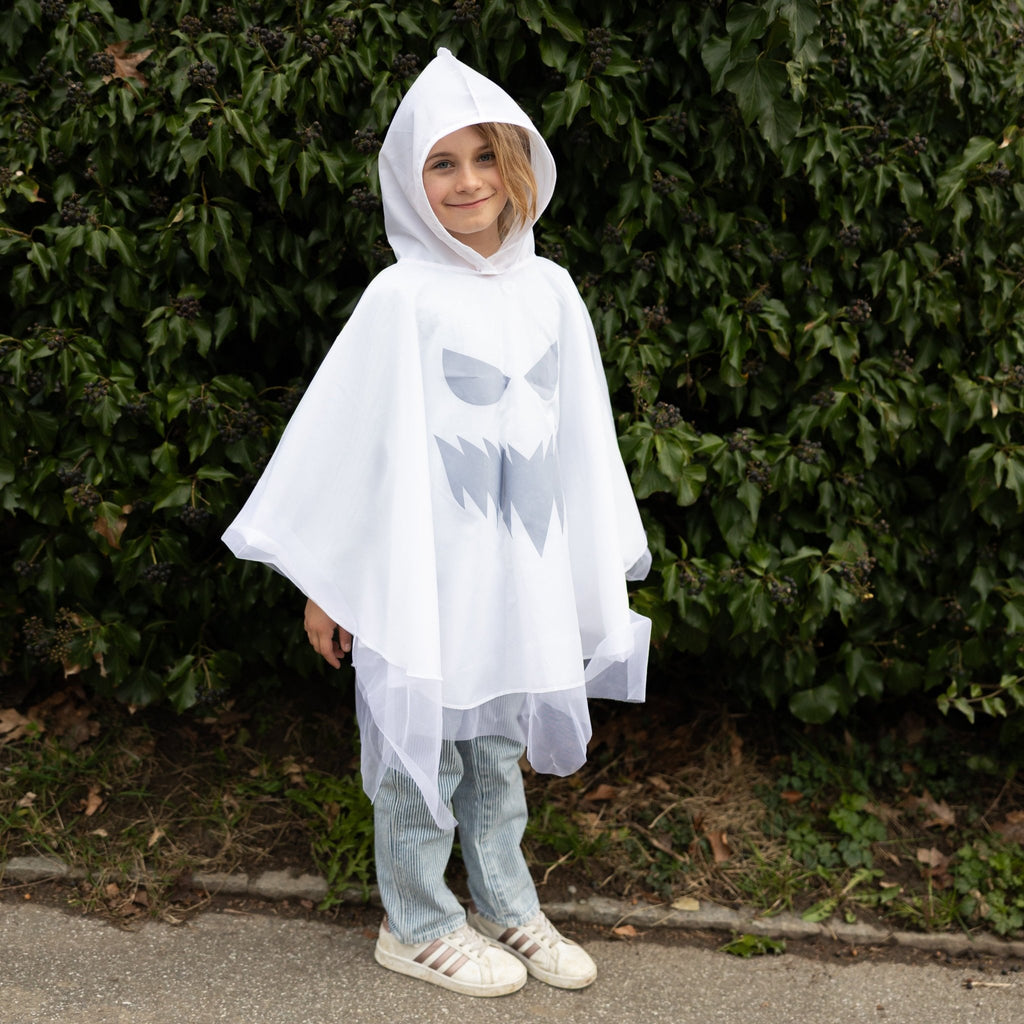 Verkleedkostuum Spooky Ghost Poncho - 1 tot 6 jaar - Verkleedcapes Great Pretenders - In den Olifant