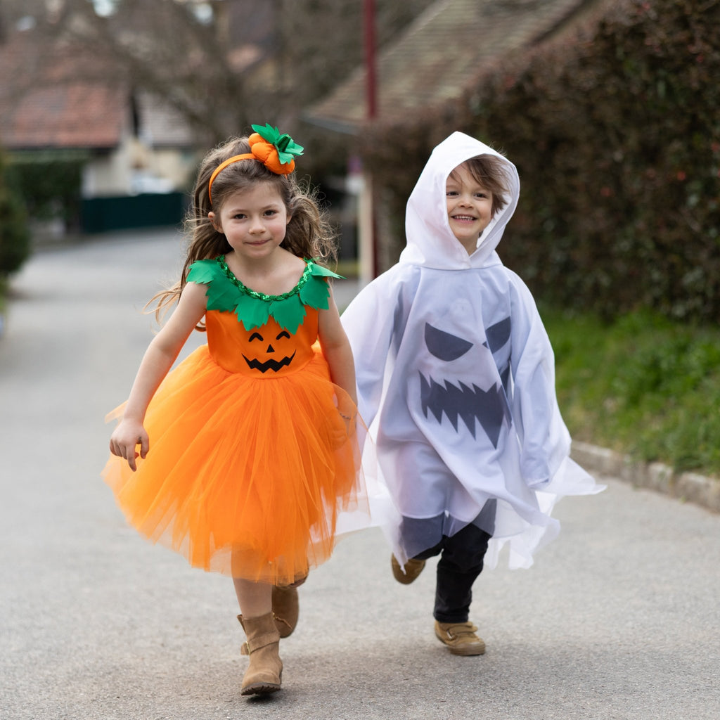 Verkleedkostuum Spooky Ghost Poncho - 1 tot 6 jaar - Verkleedcapes Great Pretenders - In den Olifant