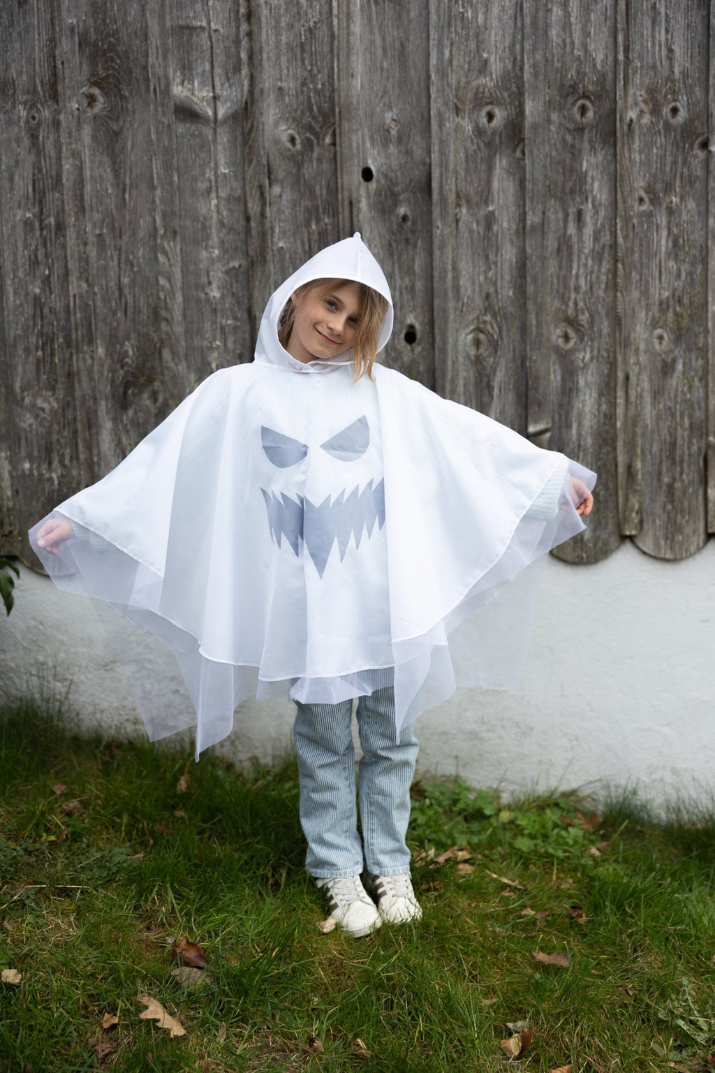 Verkleedkostuum Spooky Ghost Poncho - 1 tot 6 jaar - Verkleedcapes Great Pretenders - In den Olifant