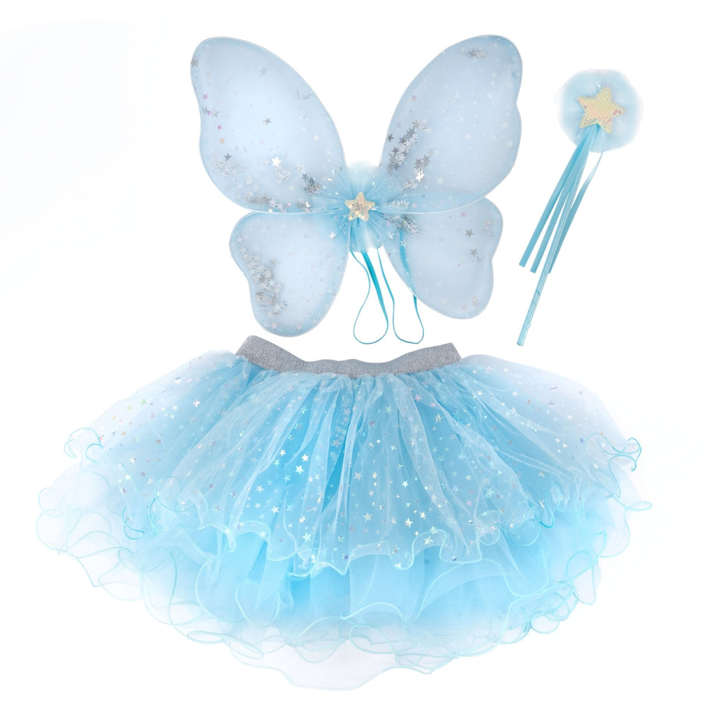 Verkleedset Iridescent Celestial Fairy Wings with Tutu, & Wand - Verkleedvleugels en rokje Great Pretenders - In den Olifant