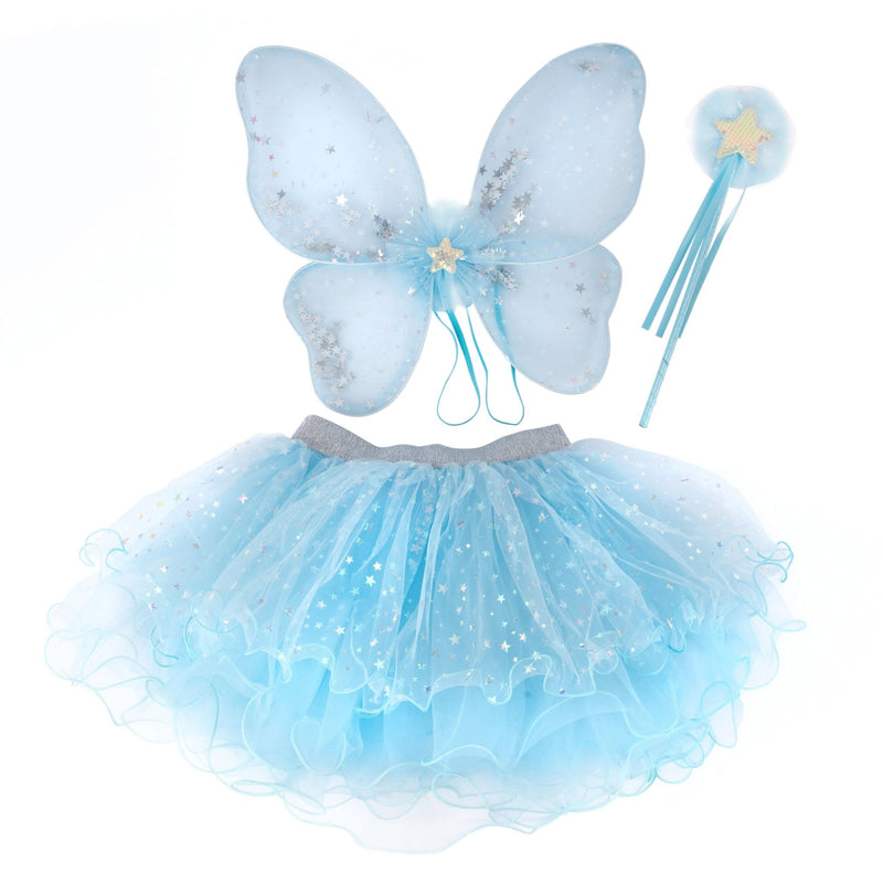 Verkleedset Iridescent Celestial Fairy Wings with Tutu, & Wand - Verkleedvleugels en rokje Great Pretenders - In den Olifant
