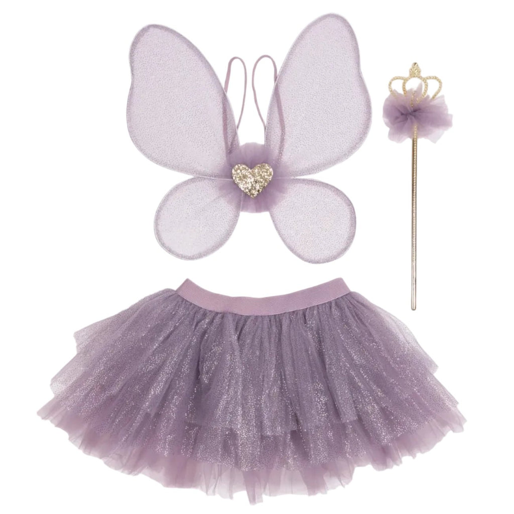 Verkleedset Royal Fairy Princess Skirt with Wings & Wand, Purple - Verkleedvleugels en rokje Great Pretenders - In den Olifant