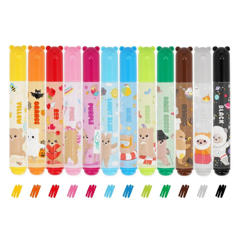 Wasbare stiften Teddy Friends Teddy Bear - set van 12 - Kleuren en tekenen Legami - In den Olifant