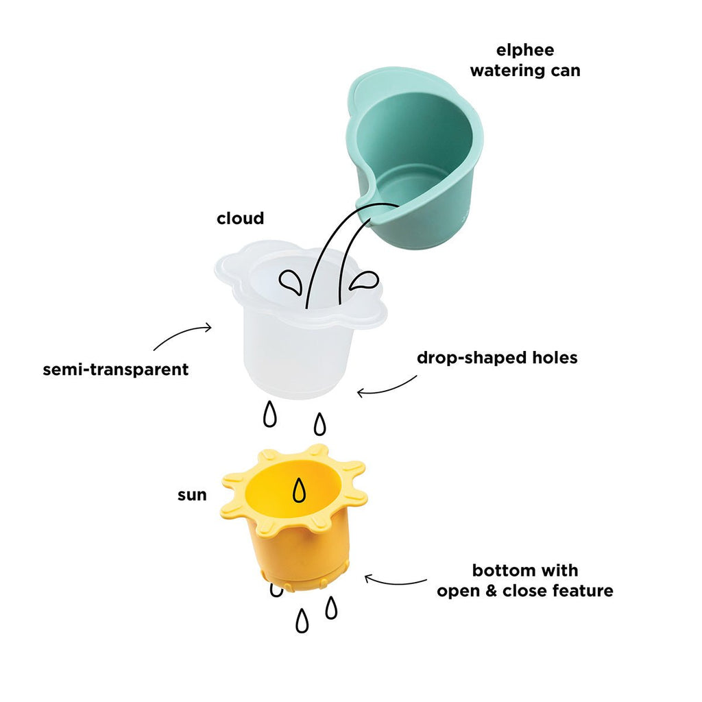 Water play & stacking cups 3 pcs Elphee Colour mix - Badspeelgoed Done by Deer - In den Olifant