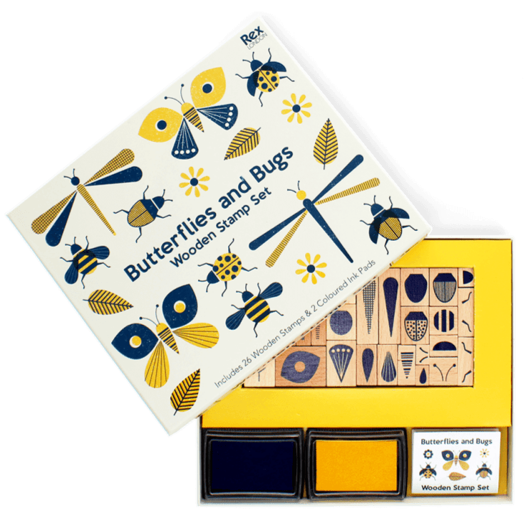 Wooden stamp set - Butterflies and Bugs - Stempelen REX London - In den Olifant