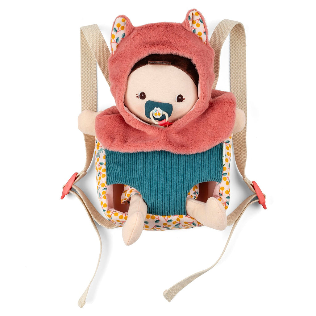 Zachte babypop en draagzak Jeanne - Lappenpoppen Lilliputiens - In den Olifant