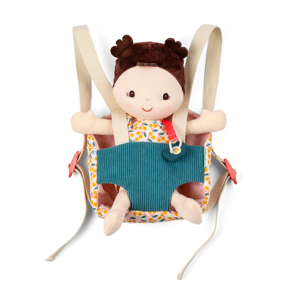 Zachte babypop en draagzak Jeanne - Lappenpoppen Lilliputiens - In den Olifant