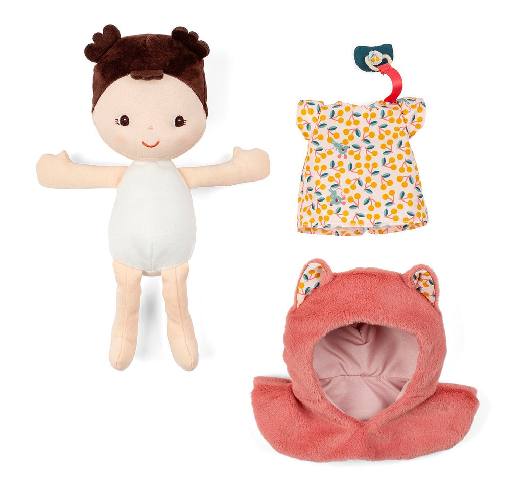 Zachte babypop en draagzak Jeanne - Lappenpoppen Lilliputiens - In den Olifant