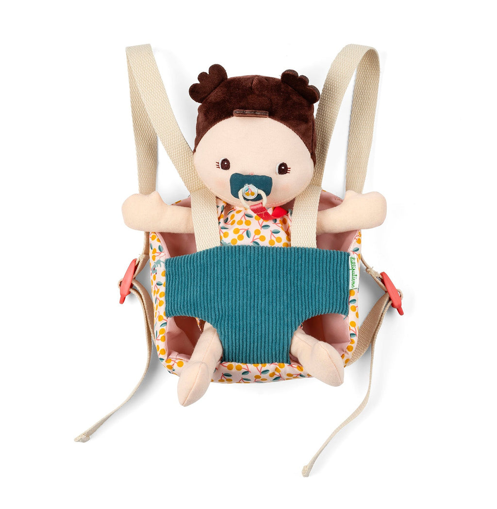 Zachte babypop en draagzak Jeanne - Lappenpoppen Lilliputiens - In den Olifant