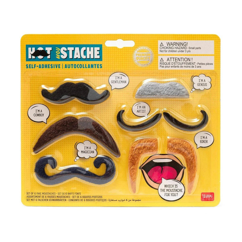 Zelfklevende valse snoren Hot Moustache - set van 6 - Verkleedaccessoires Legami - In den Olifant