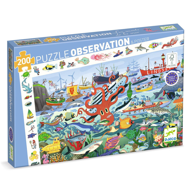 Zoekpuzzel De geheimen van de zee - 200 stukjes + poster - Legpuzzels Djeco - In den Olifant