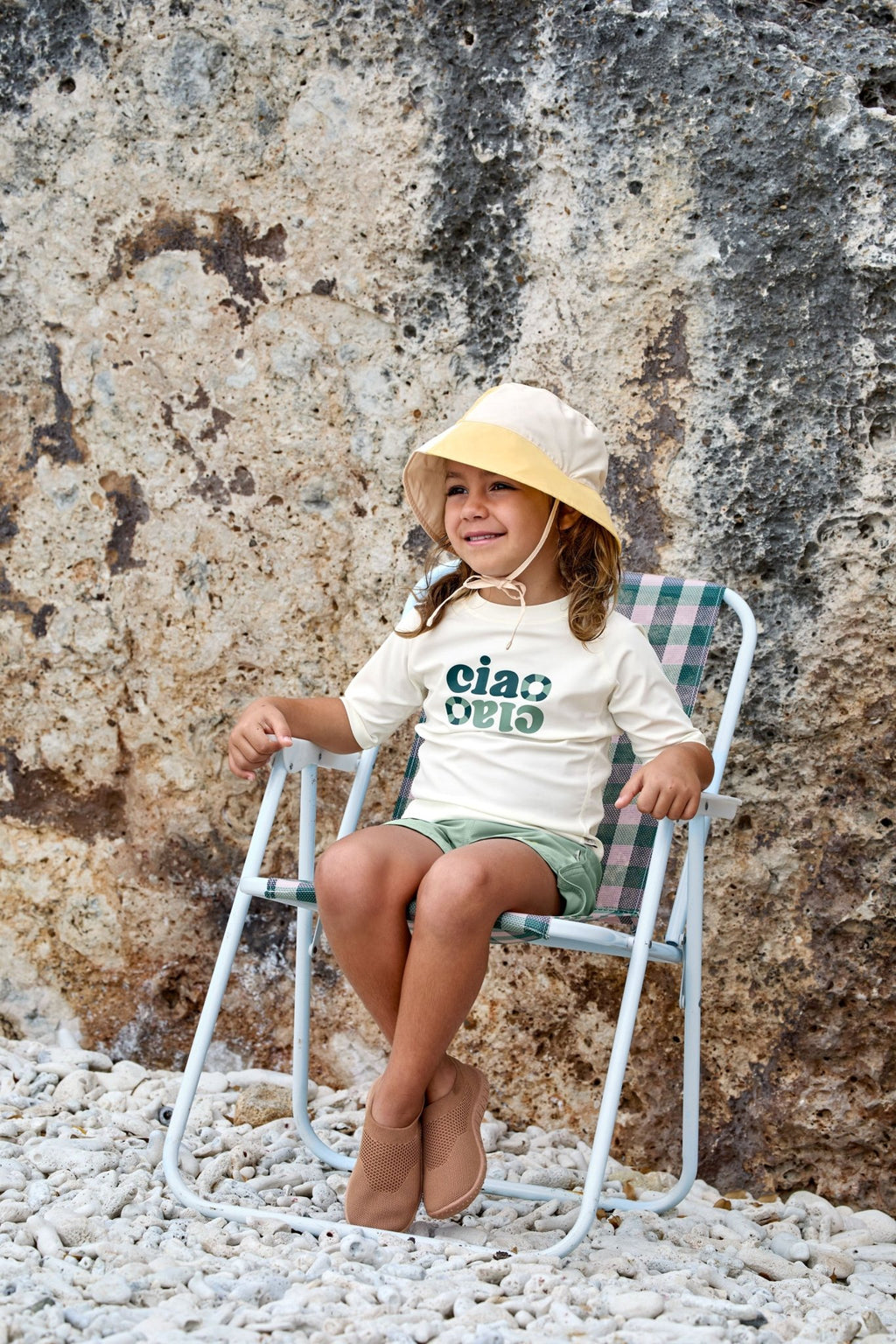 Zomerhoedje Sun Protection Fishing Hat Checkerboard pale yellow/sea salt - Zonnehoedjes Lässig - In den Olifant