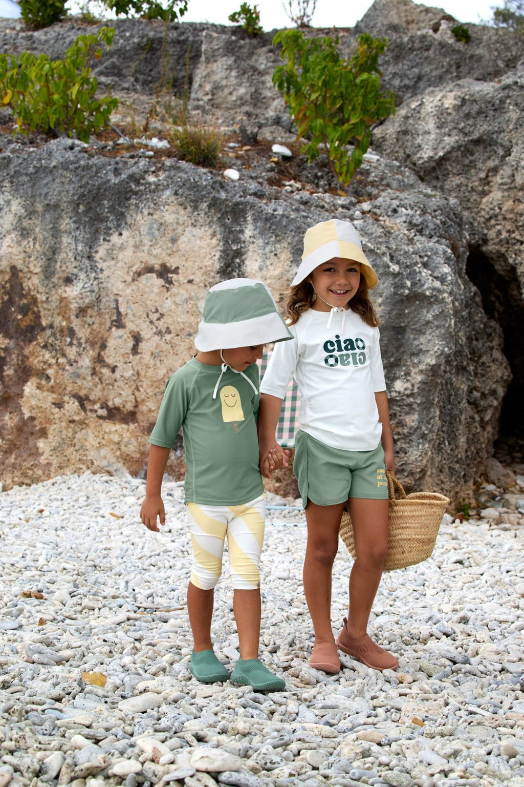 Zomerhoedje Sun Protection Fishing Hat Checkerboard pale yellow/sea salt - Zonnehoedjes Lässig - In den Olifant